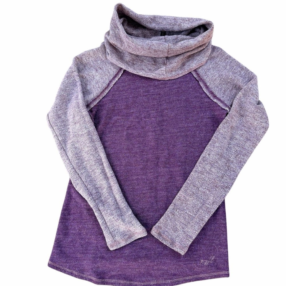 KUHL Nova Purple Colorblock Cowl Neck Sweater Sz XS Pullover Wool Blend Gorpcore